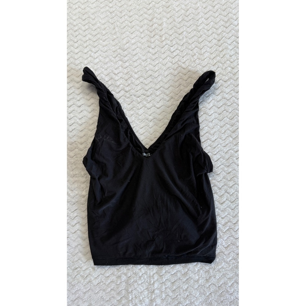 Aerie Smoothez Black V-Neck Twisted Strap Cropped Tank Top Small 4441